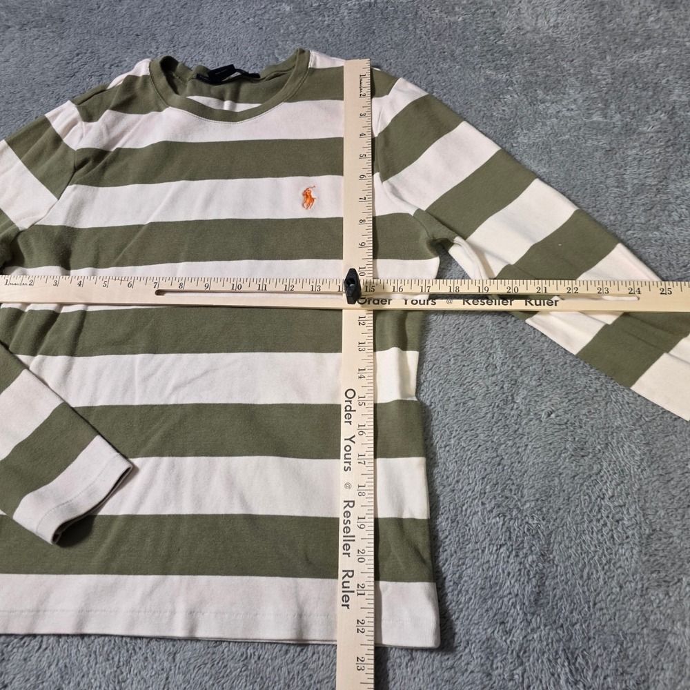Ralph Lauren Womens XL Long Sleeve T-Shirt Olive Green Striped Cotton Crewneck - Picture 2 of 5
